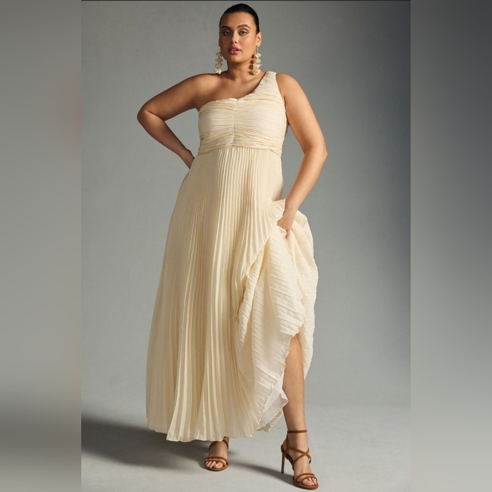 Anthropologie Cream One Shoulder Dress